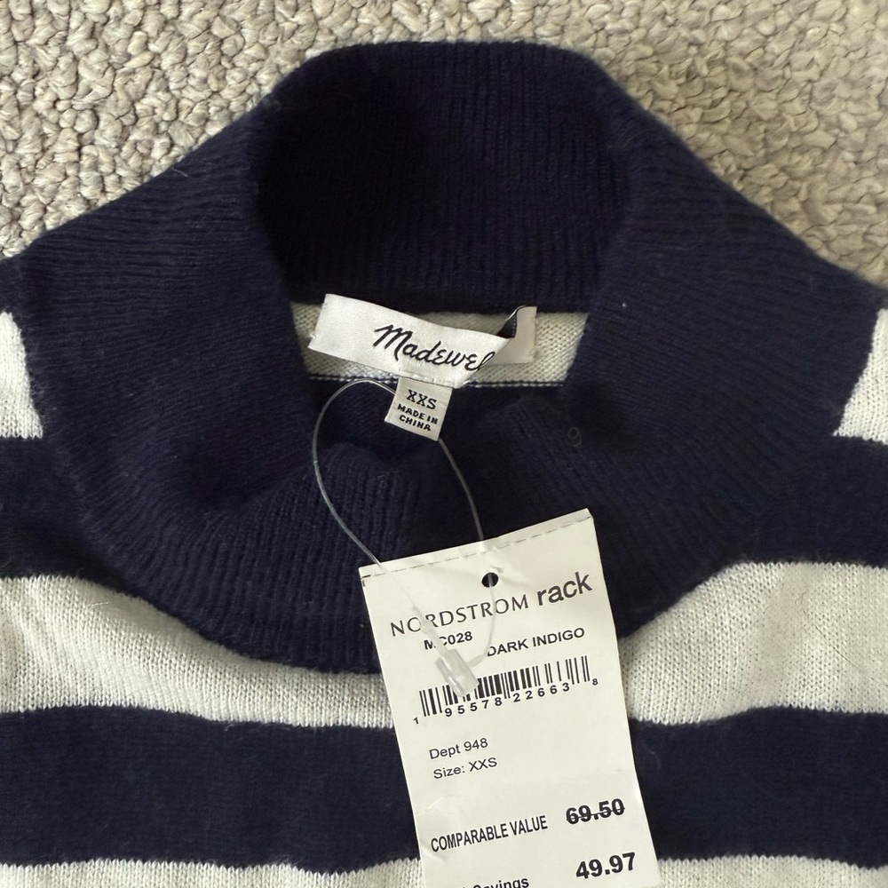 Madewell Striped Turtleneck Sweater in Blue and White